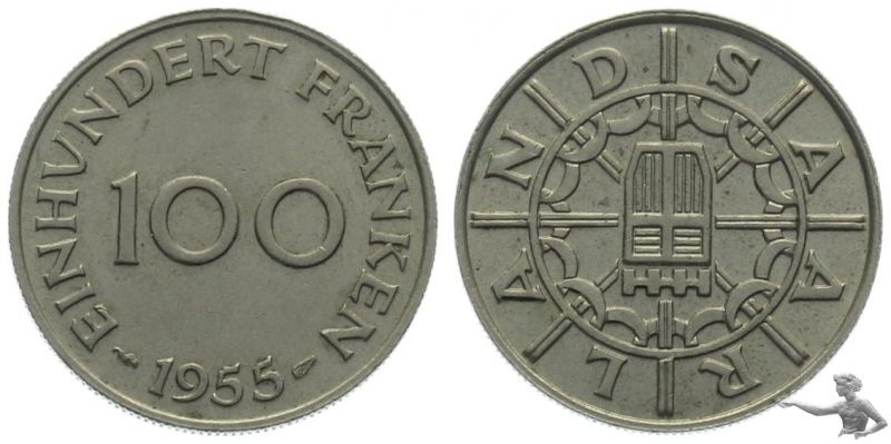 Saarland 100 Franken 1955